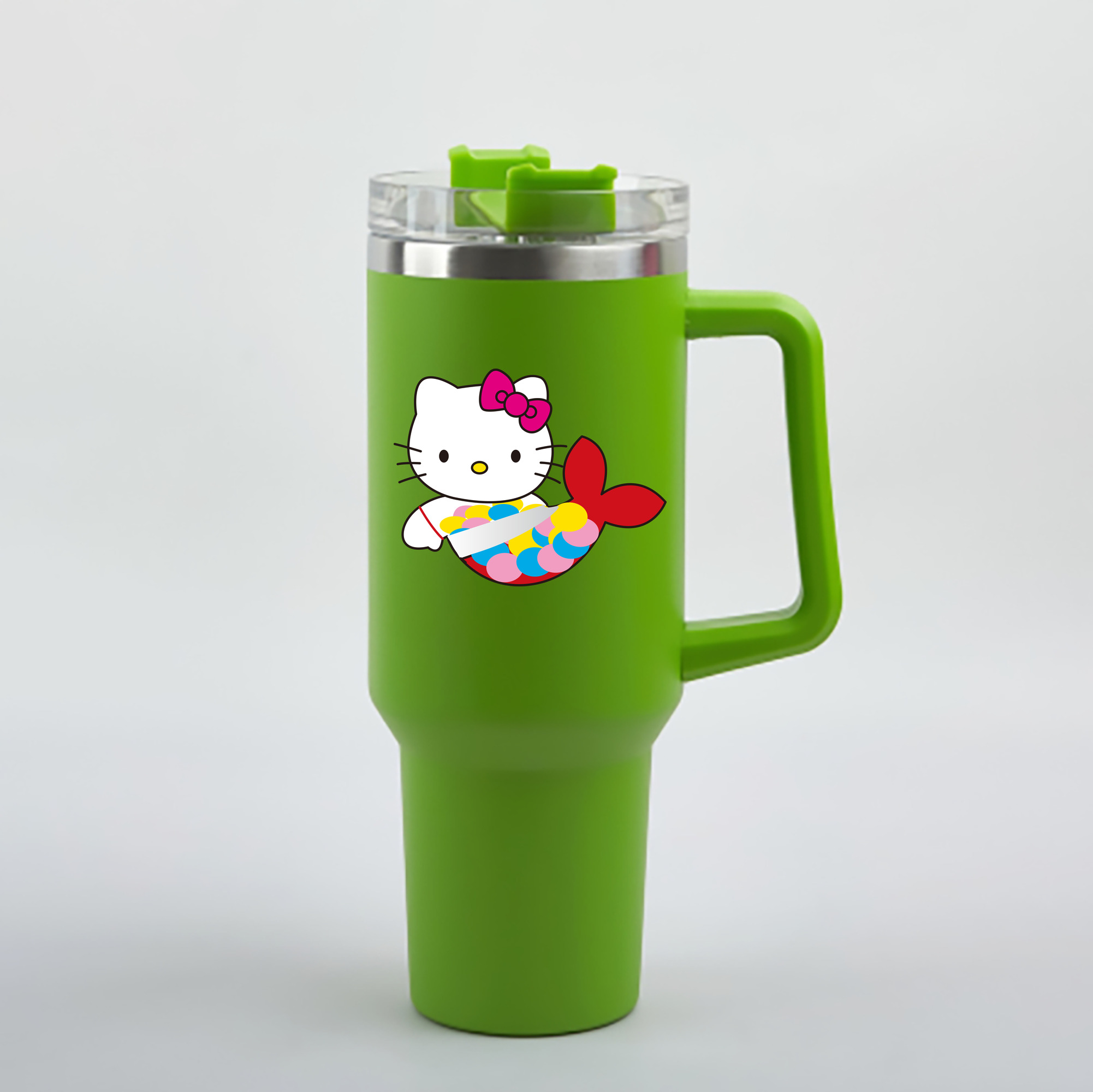 （画像用） Hello Kitty ハローキティ 1200mL車用タンブラー - クリスタルステッカー（プラスチックストロー付き）